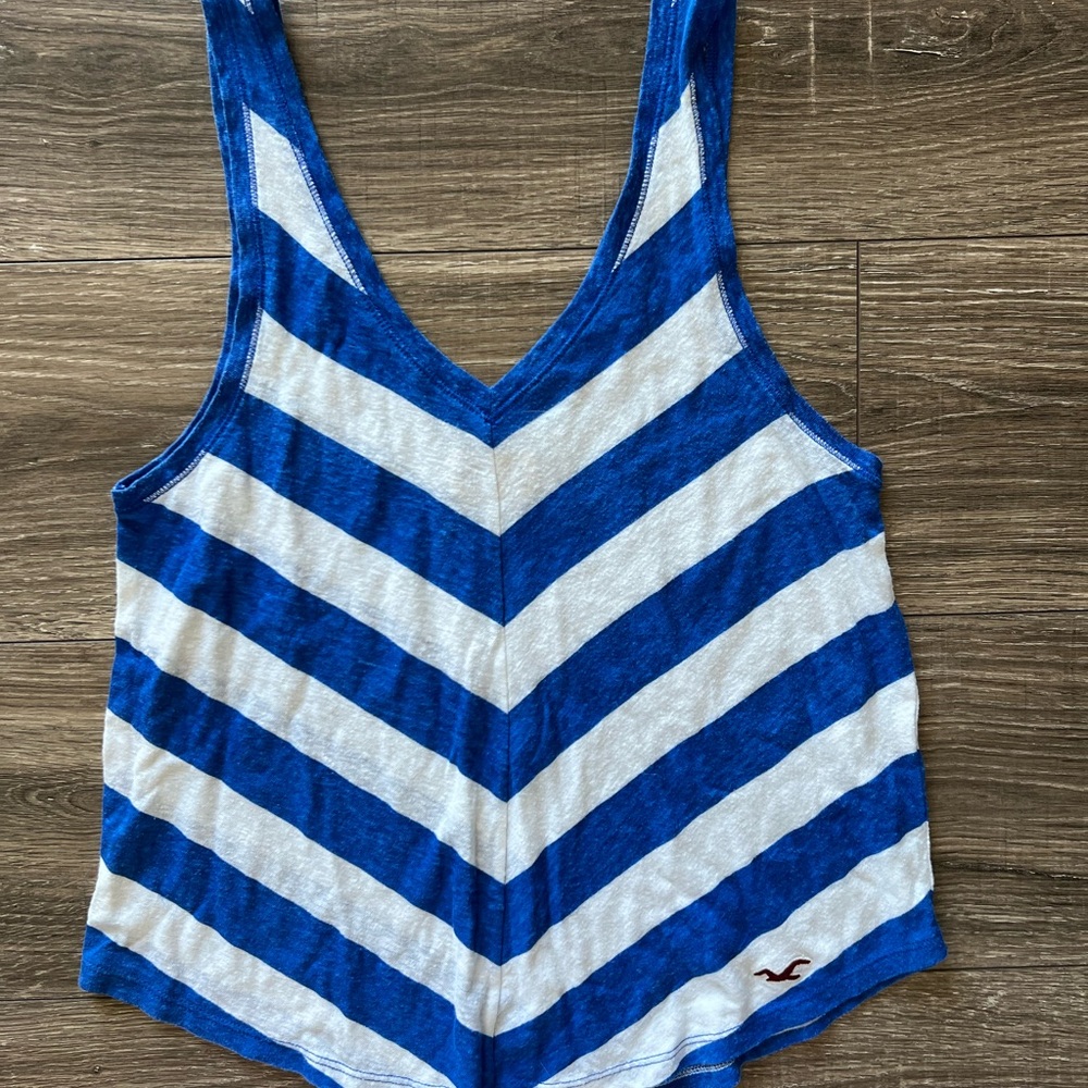 Hollister Blue and White Chevron Crop Tank Top